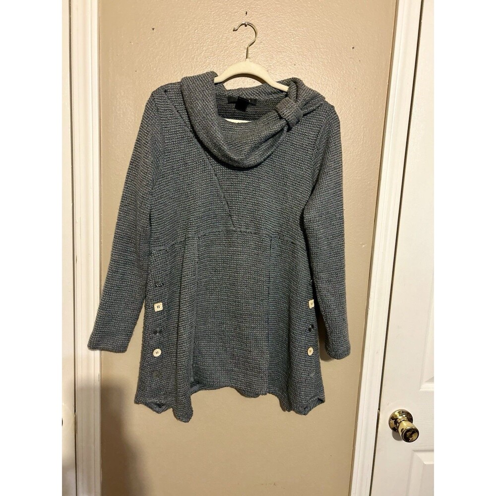 Ali Miles Sweater Women's Medium Gray Cowl Neck Button Accents Tunic Top Artsy